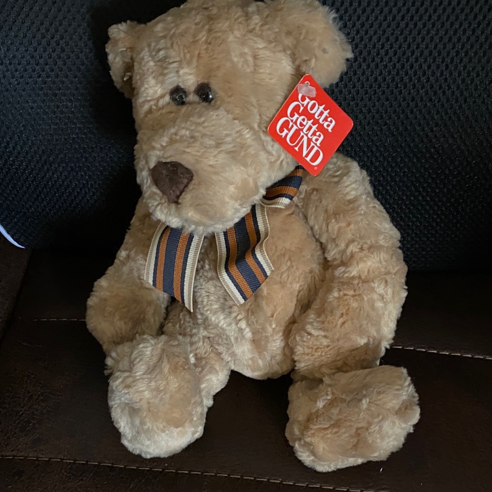 Gund Cream Plush Teddy Bear with Striped Bow